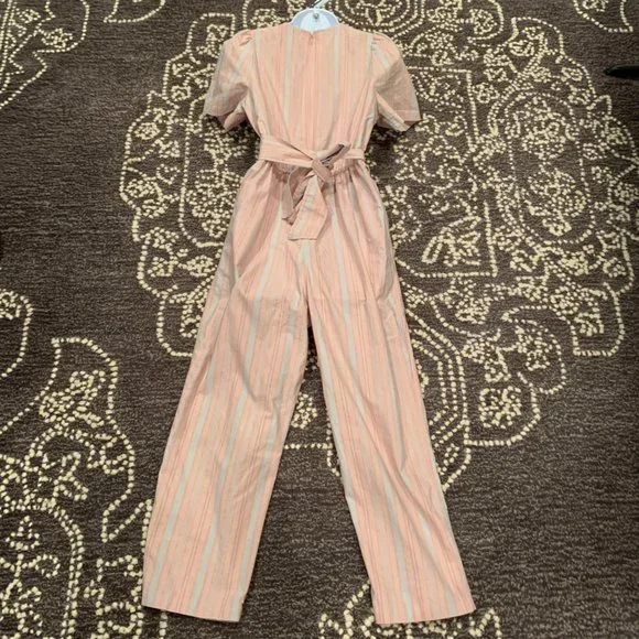 Madewell Pink Striped Linen Jumpsuit, Size 4 - Picture 3 of 6